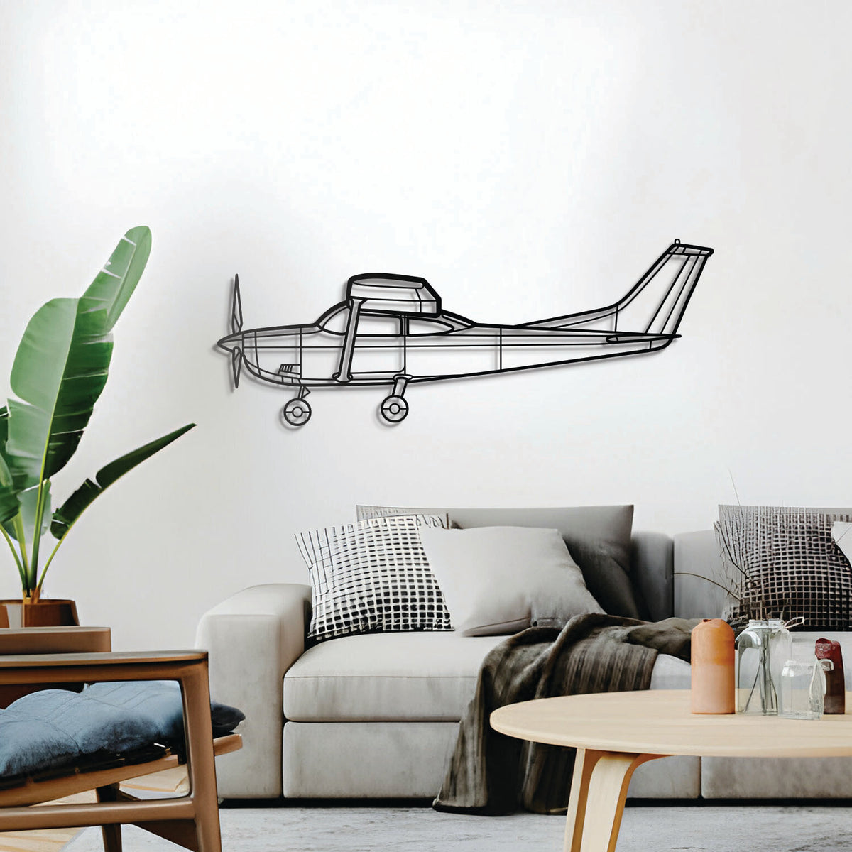 Cessna 182H Skylane silhouette wall decoration – handcrafted steel airplane piece for aviation enthusiasts
