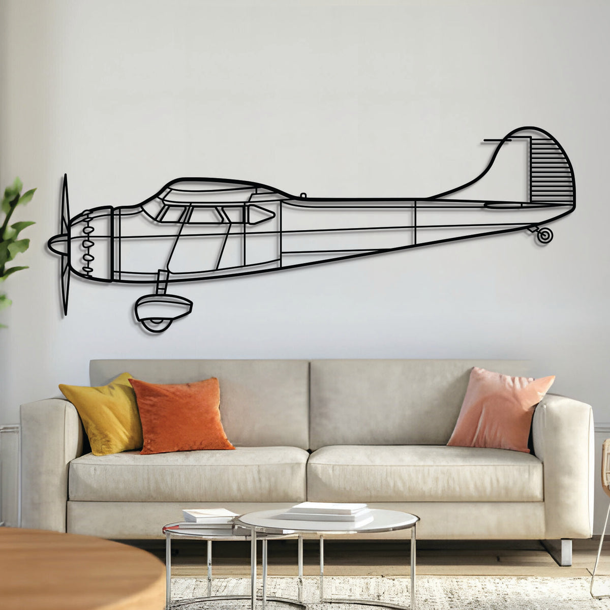 195 metal aircraft wall art in 2 mm laser‑cut steel with matte powder‑coated textured finish and 3D elevation screws