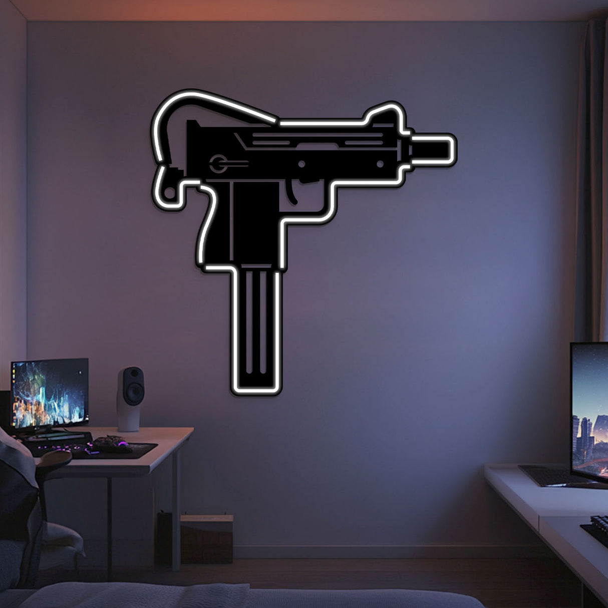 Uzi Metal Neon Weapon Wall Art - NCN0064