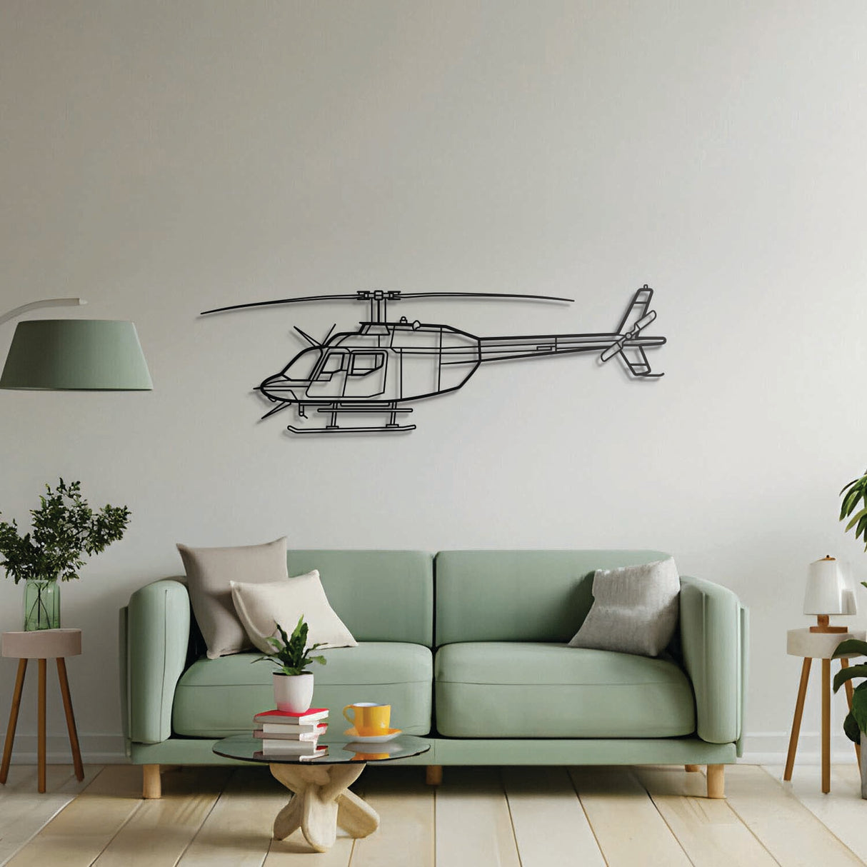 Aviation décor: 206 metal wall art in matte steel with floating 3D effect—ideal for hangar, office, or living room