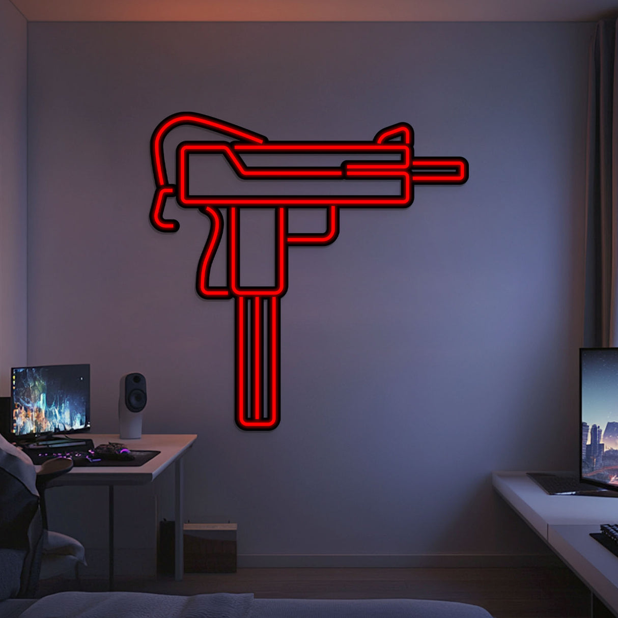 Uzi Metal Neon Weapon Wall Art - NCN0064