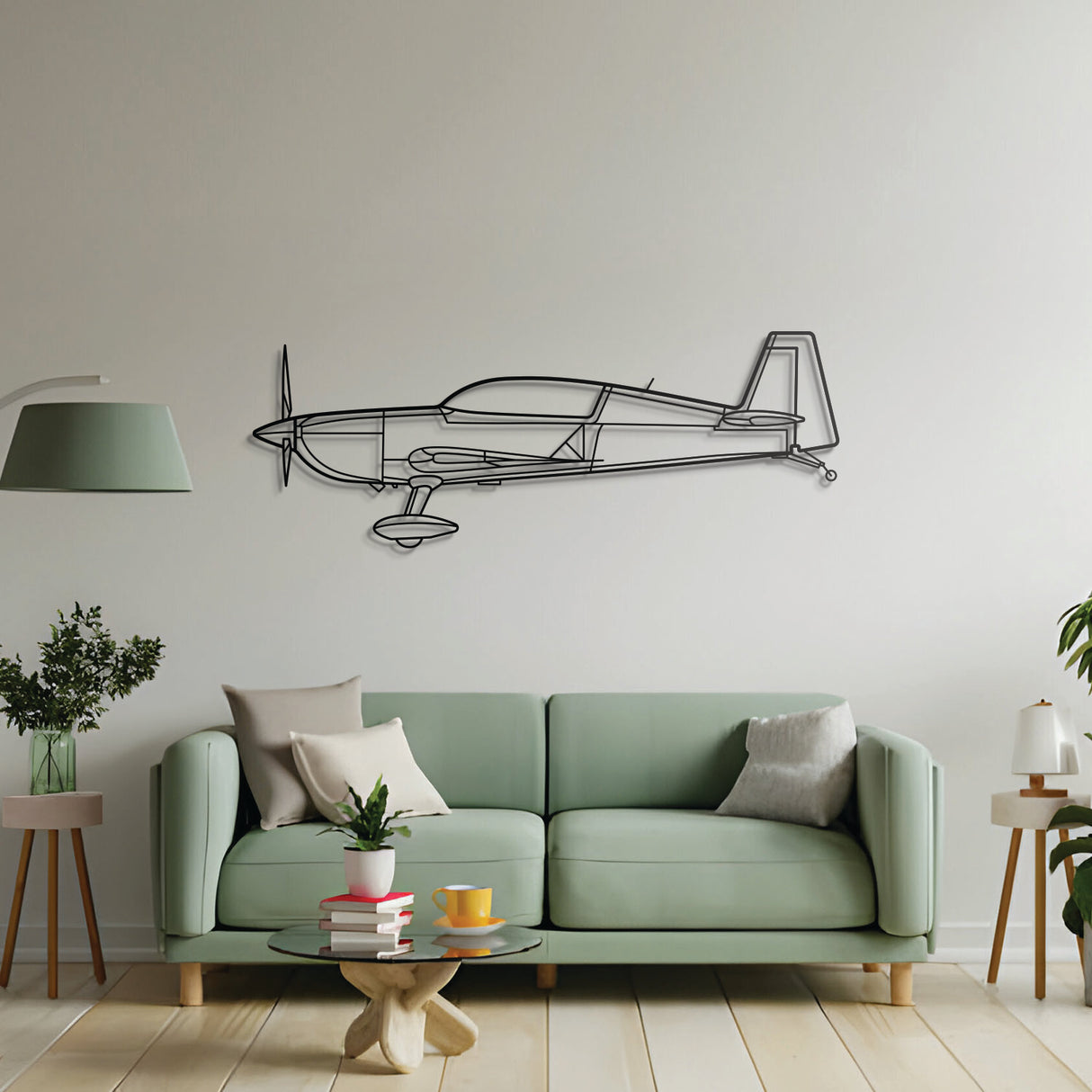 300 LPS aviation wall décor – elevated 1 cm from wall using spacers to create a clean 3D effect