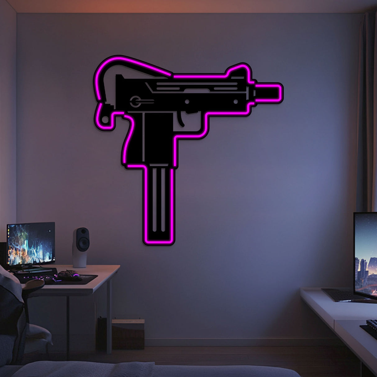 Uzi Metal Neon Weapon Wall Art - NCN0064