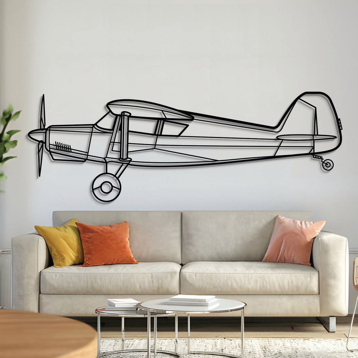 4-Place metal aircraft wall art, laser-cut 2 mm steel with matte powder coat and floating 3D effect