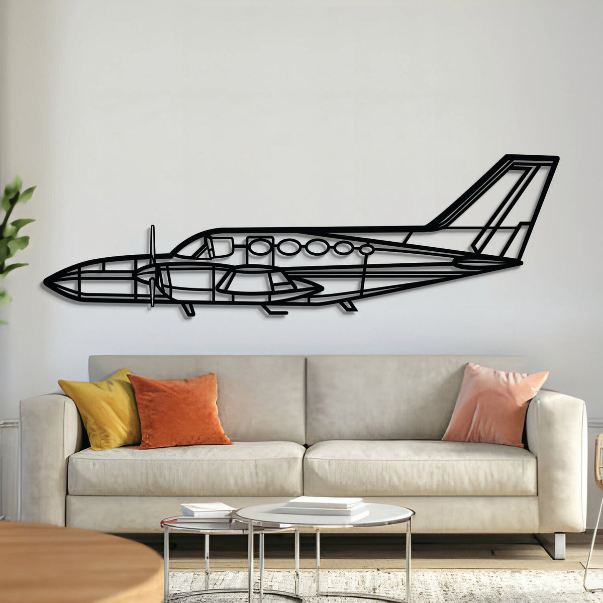 Aero Commander 421 Golden Eagle twin-engine light transport aircraft wall art, laser-cut 2 mm steel with matte textured finish and 3D elevation
