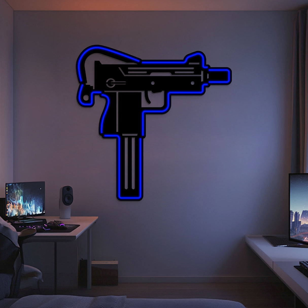 Uzi Metal Neon Weapon Wall Art - NCN0064