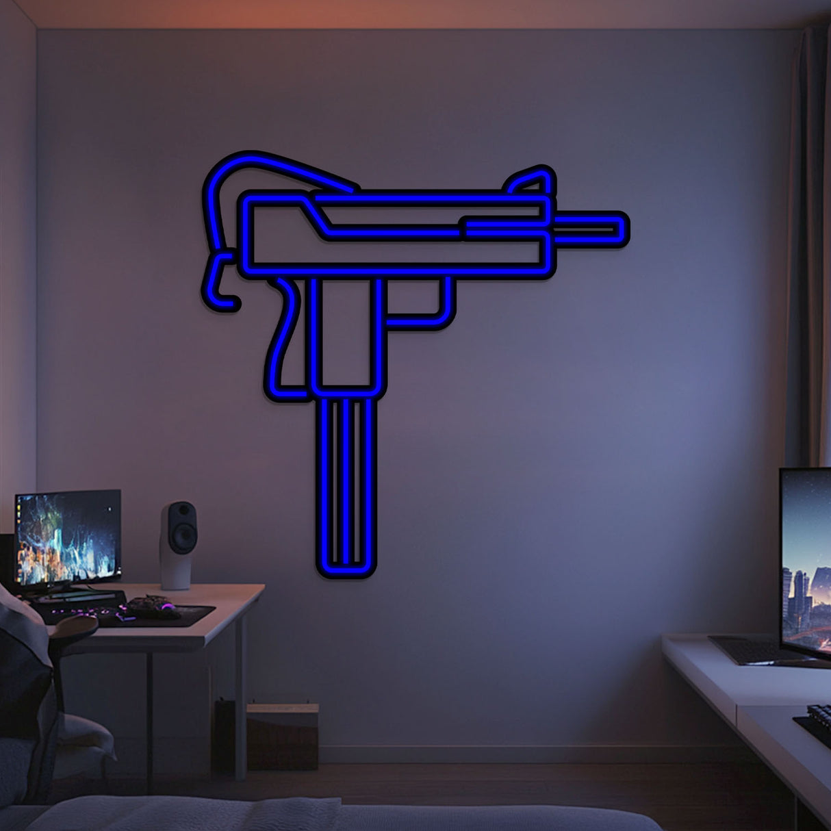 Uzi Metal Neon Weapon Wall Art - NCN0064