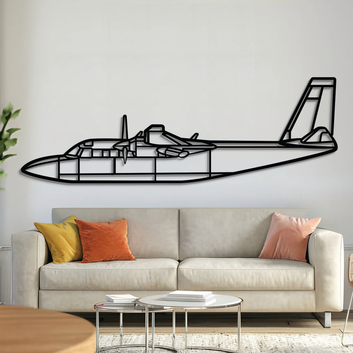 Aero Commander 695A Jetprop 1000 twin turboprop wall art, laser-cut 2 mm steel with matte textured finish and dynamic 3D elevation