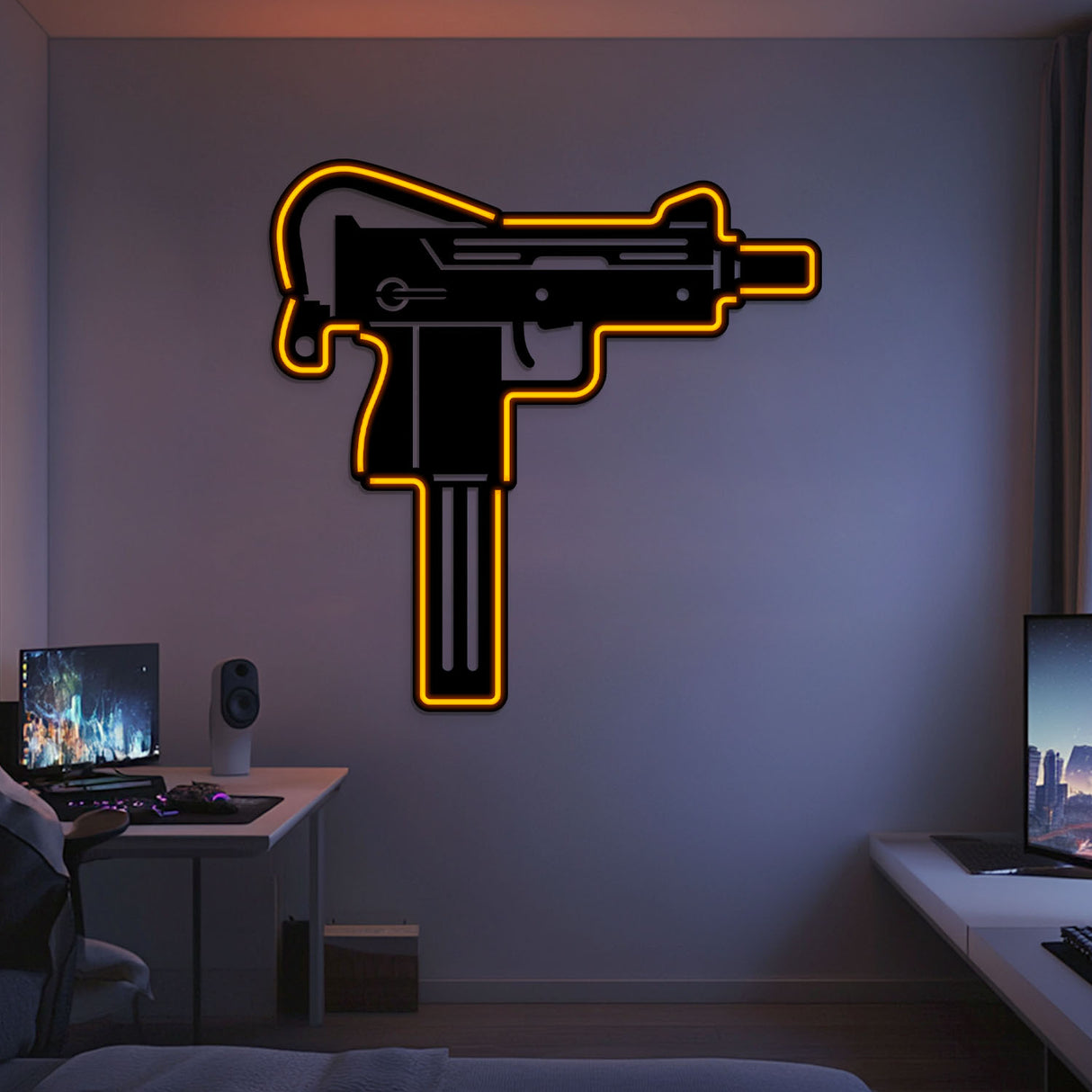 Uzi Metal Neon Weapon Wall Art - NCN0064