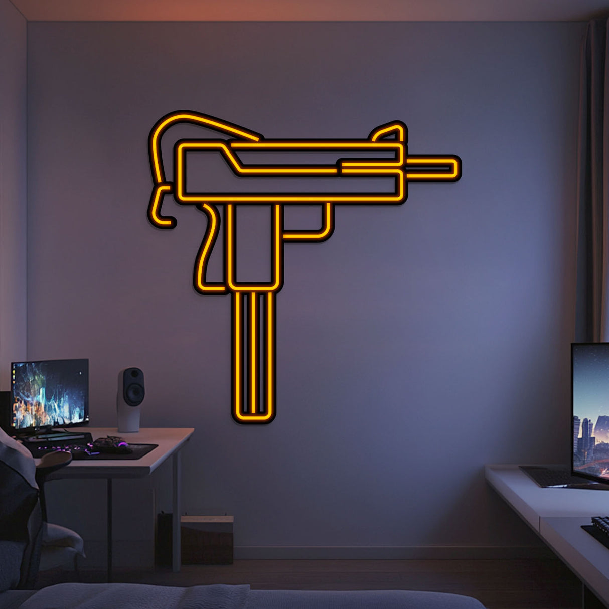 Uzi Metal Neon Weapon Wall Art - NCN0064
