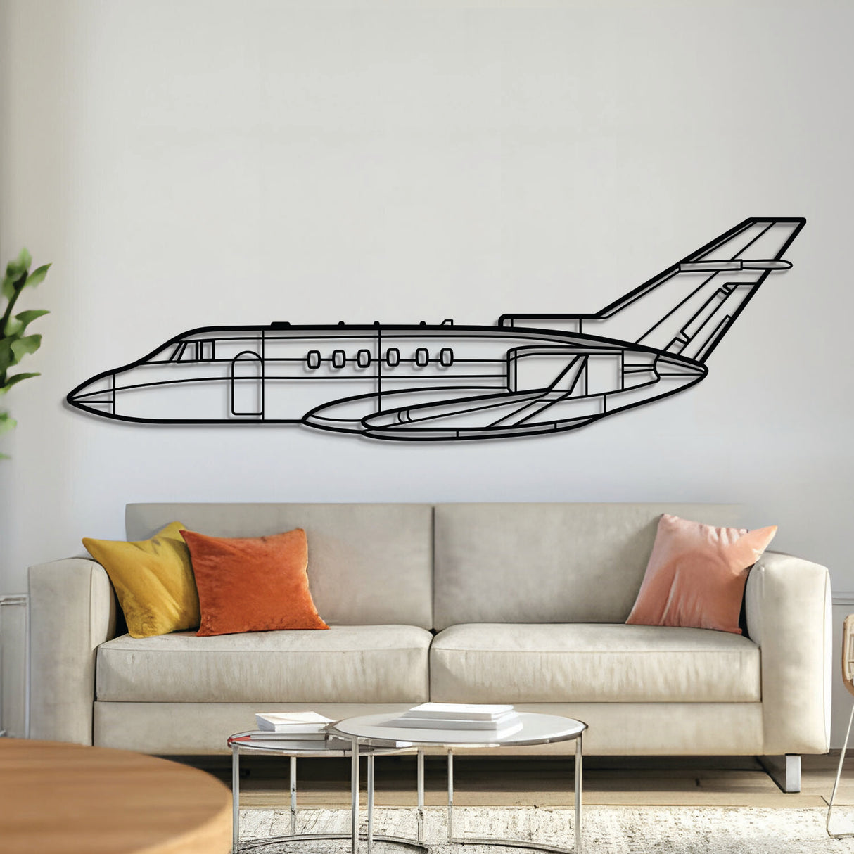 Hawker 800XP jet silhouette metal wall art – laser-cut 2 mm steel, textured matte powder-coated, ready to hang