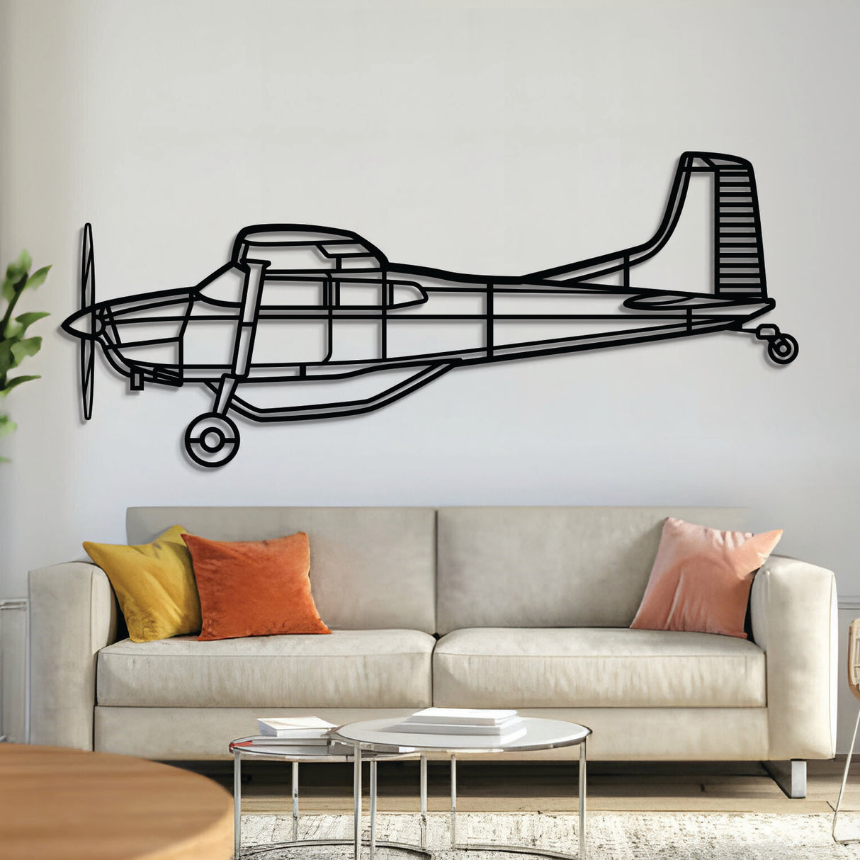 Cessna A185F Skywagon bush plane wall art, laser-cut 2 mm steel with matte textured finish and 3D elevation