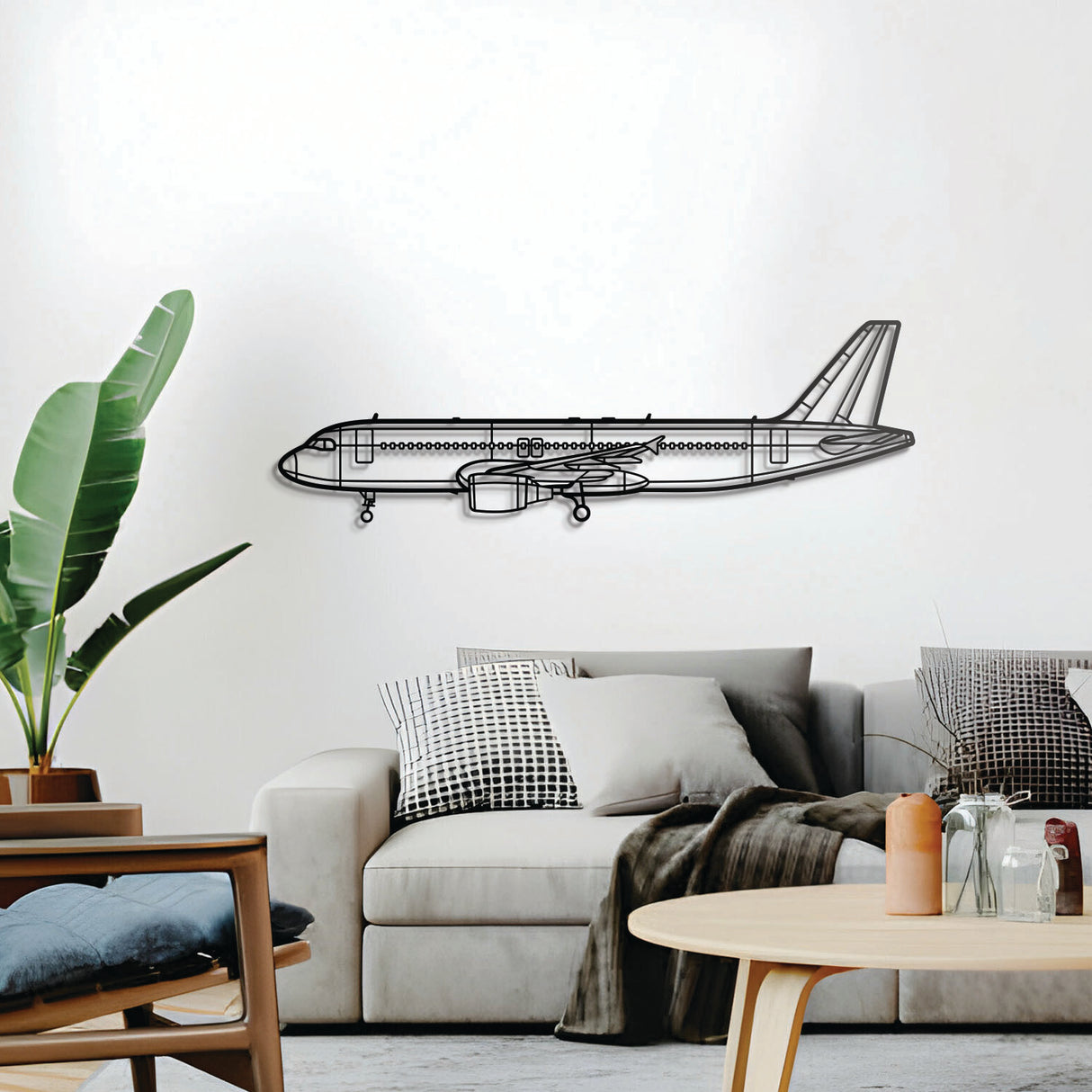 A320 CFM56 airliner silhouette wall art – powder‑coated steel piece handcrafted for aviation enthusiasts