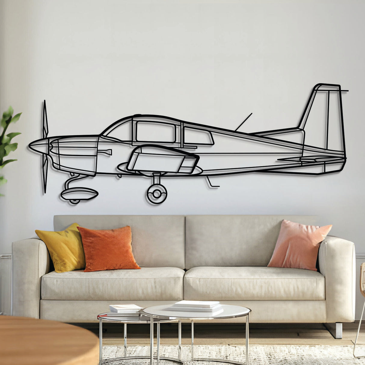 AA‑5 metal aircraft wall art in 2 mm laser‑cut steel with matte powder‑coated textured finish and 3D elevation screws