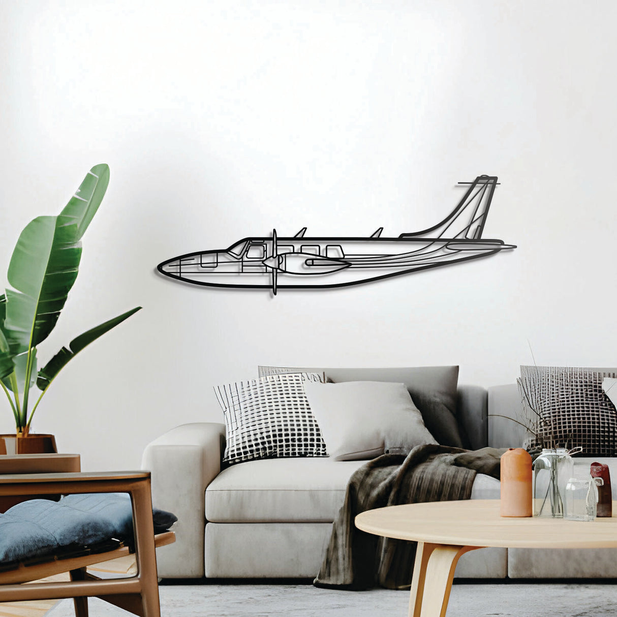 Aerostar 600A sleek piston twin décor, elevated 1 cm from wall, ready-to-hang aviation piece
