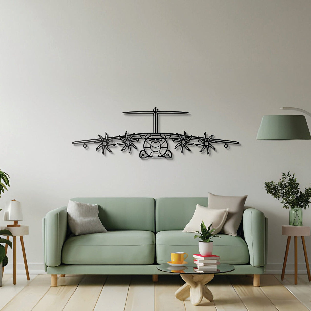A400M Atlas military transport front profile in matte steel wall décor