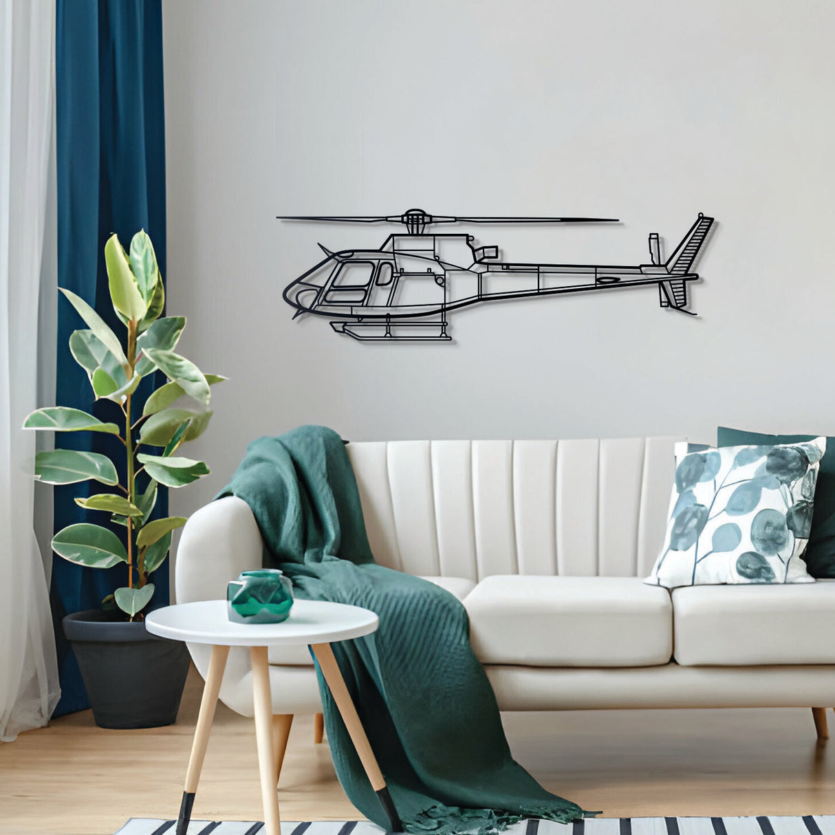 AS‑350 B3 Écureuil helicopter wall décor in textured matte steel, styled for aviation interiors