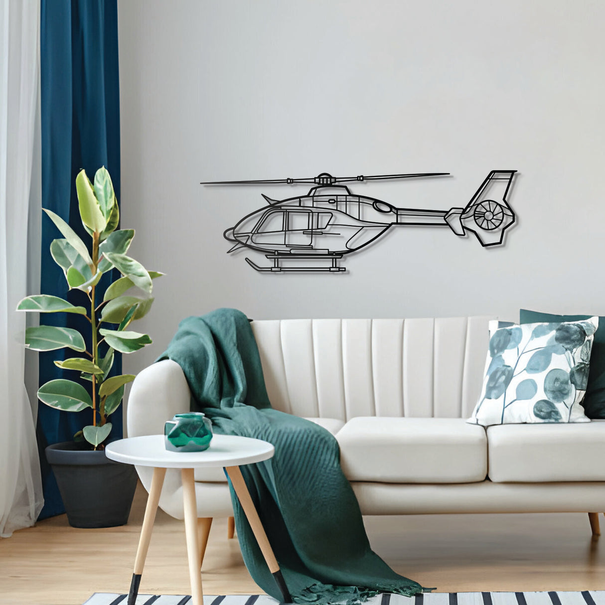 Modern EC135T2 metal wall art – pilot-themed gift featuring sleek rotorcraft silhouette
