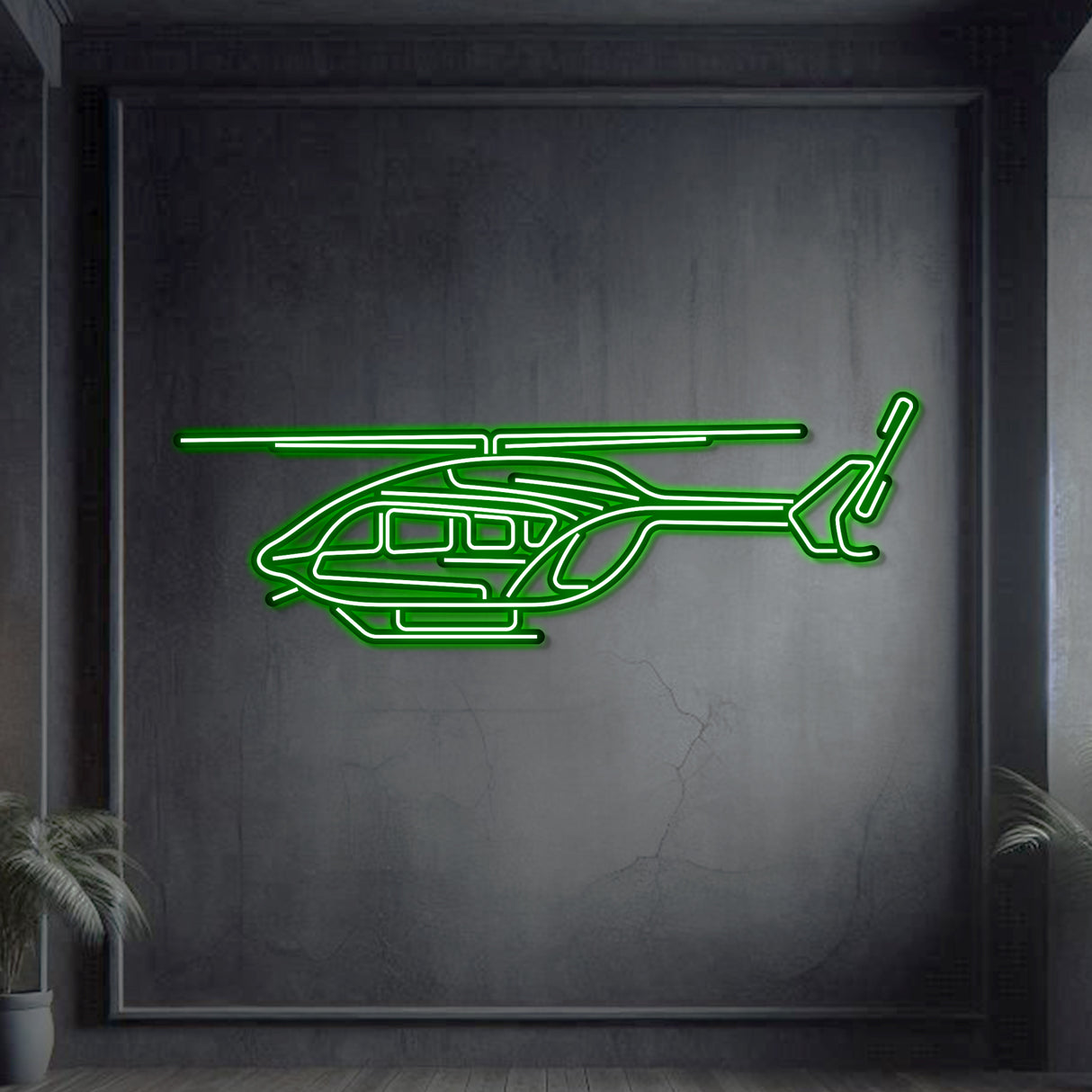 EC145 neon wall art, sleek aviation décor perfect for hangars, offices, or contemporary living spaces