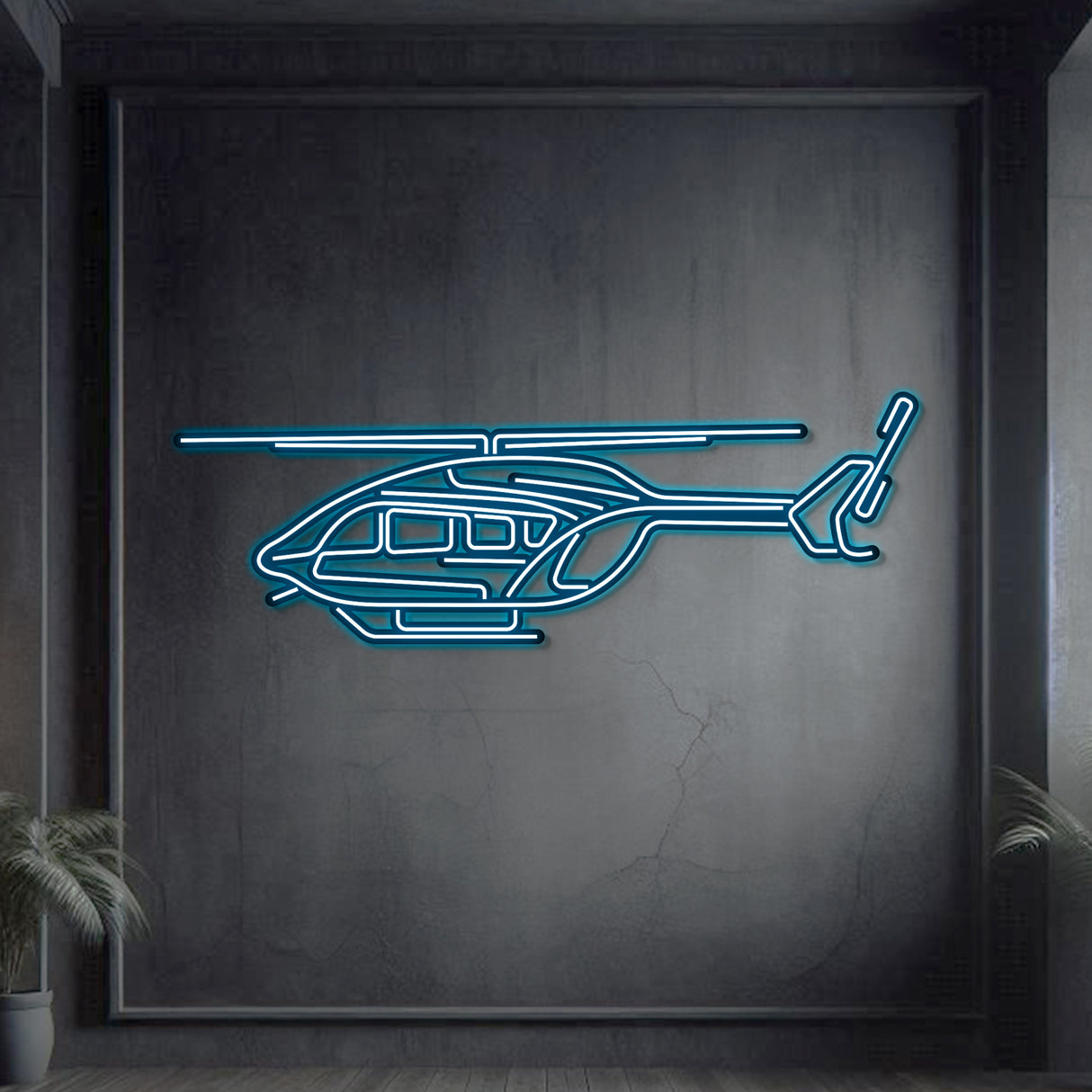 Matte‑finish EC145 neon aircraft wall art—iconic utility helicopter gift for special occasions like retirements or alumni reunions