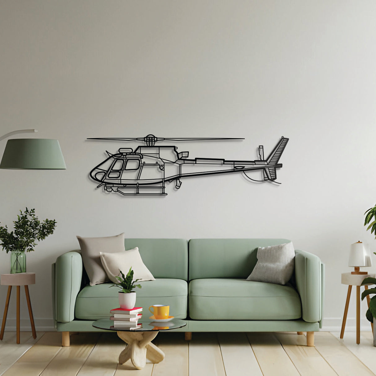 H125E rotorcraft wall décor – black steel helicopter silhouette with floating 3D shadow design