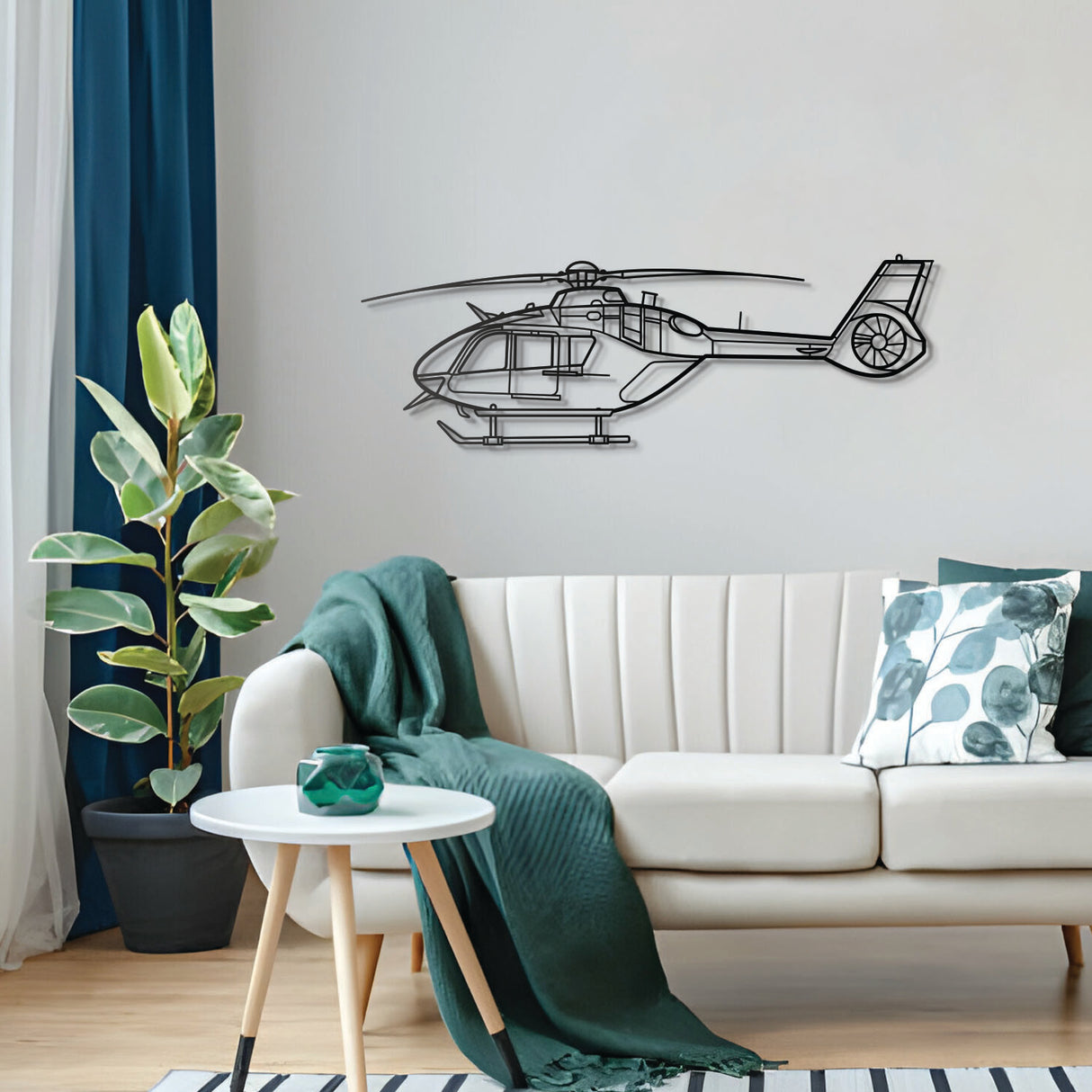 Juno HT1 metal wall décor – precision laser‑cut helicopter profile floating off the wall, honoring its vital role in modern UK military helicopter training