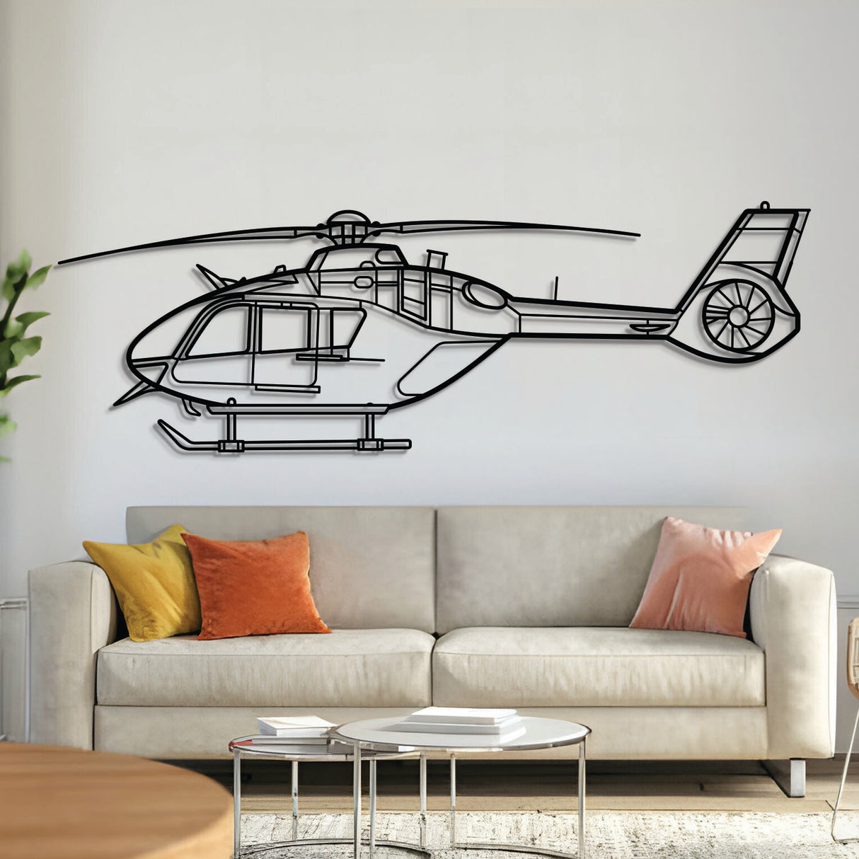 Airbus H135 Juno HT1 UK military training helicopter silhouette – laser‑cut 2 mm steel with textured matte powder‑coat finish, ready to hang