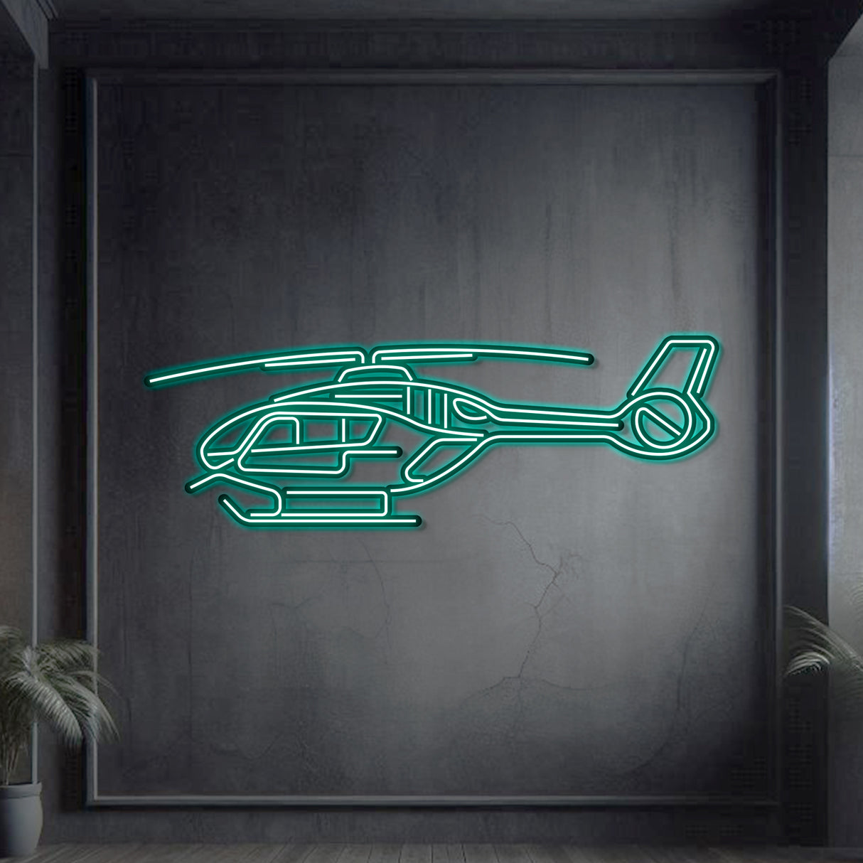 Neon-lit Juno HT1 silhouette wall art, textured steel with floating neon frame for immersive 3D depth and ambiance