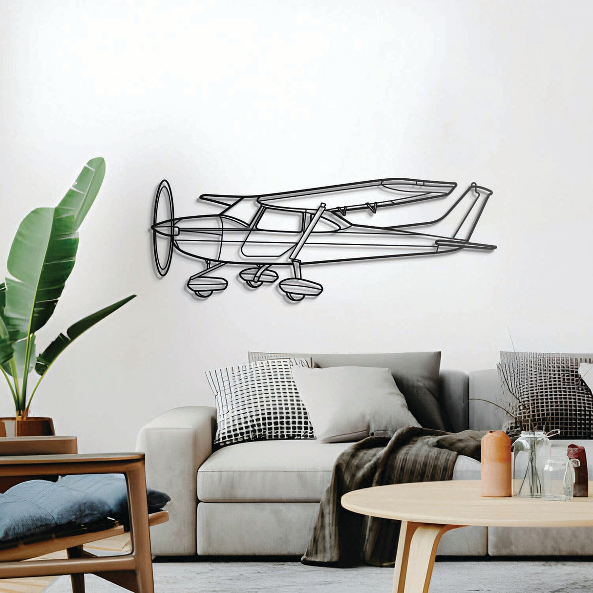 Skylane UL Angle metal wall décor, textured matte steel lifted 1 cm for sleek floating aviation design