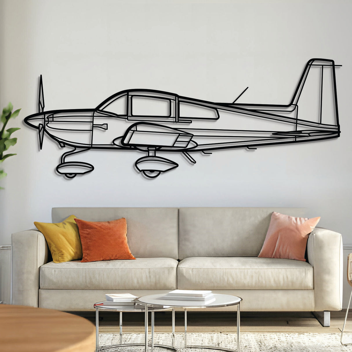 AG-5B Tiger light aircraft silhouette — laser-cut black metal wall art with floating 3D effect
