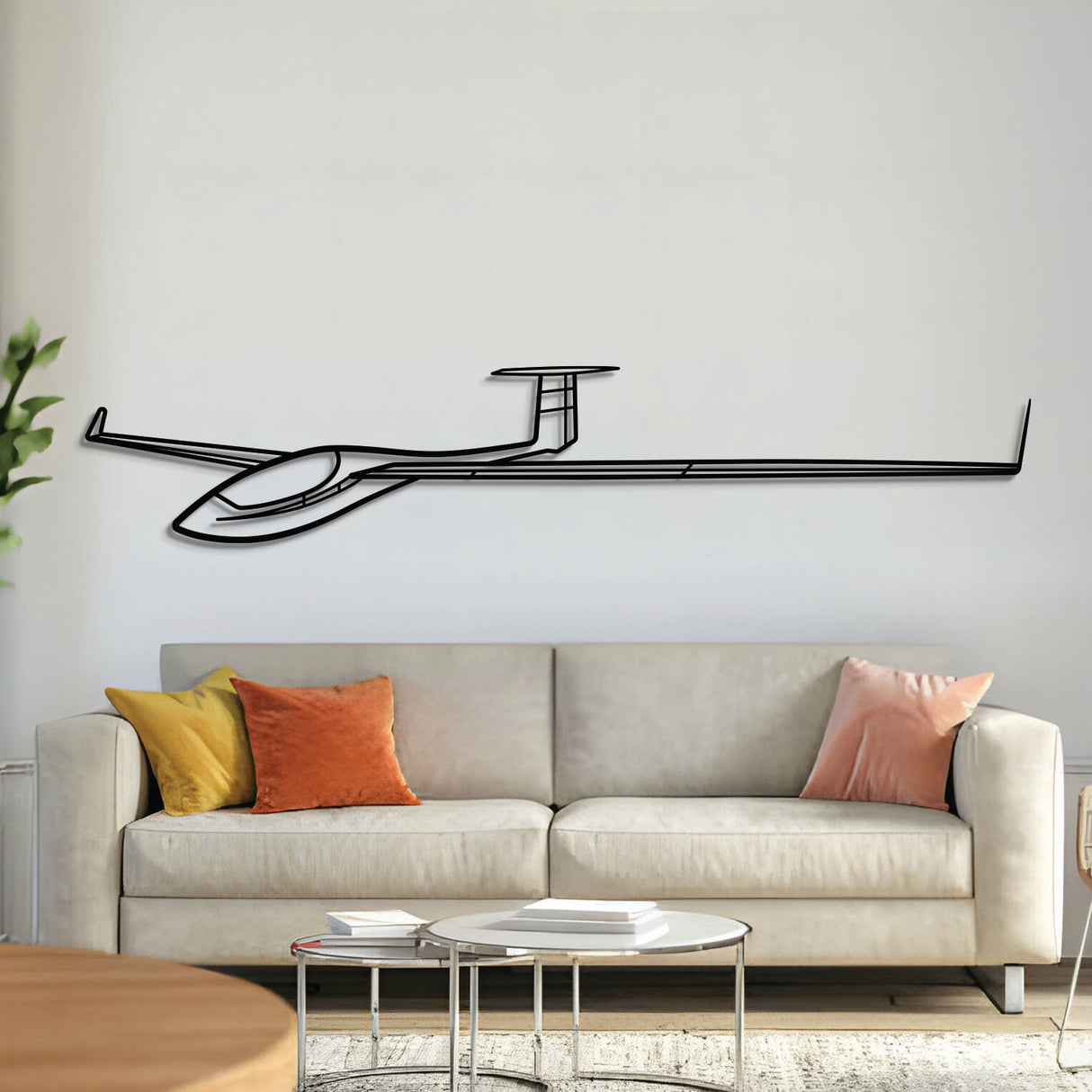 ASW 27 angle metal aircraft wall art, laser‑cut 2 mm steel with matte powder coat and floating 3D effect