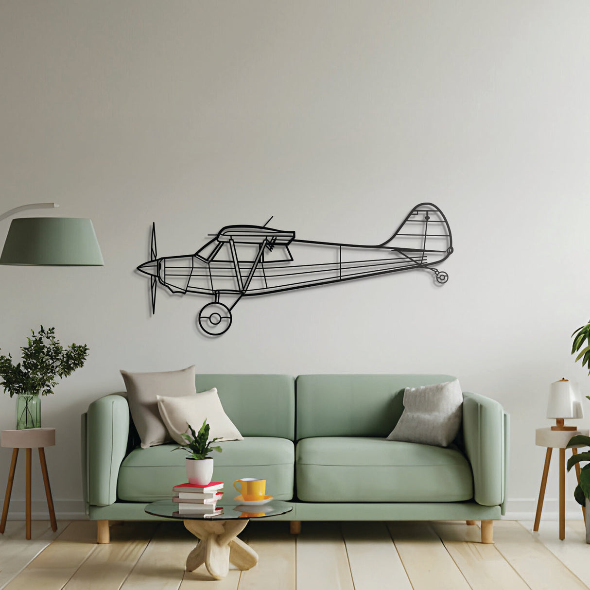 Husky A‑1C trainer plane wall art – black steel silhouette with floating shadow design, ideal for aviators