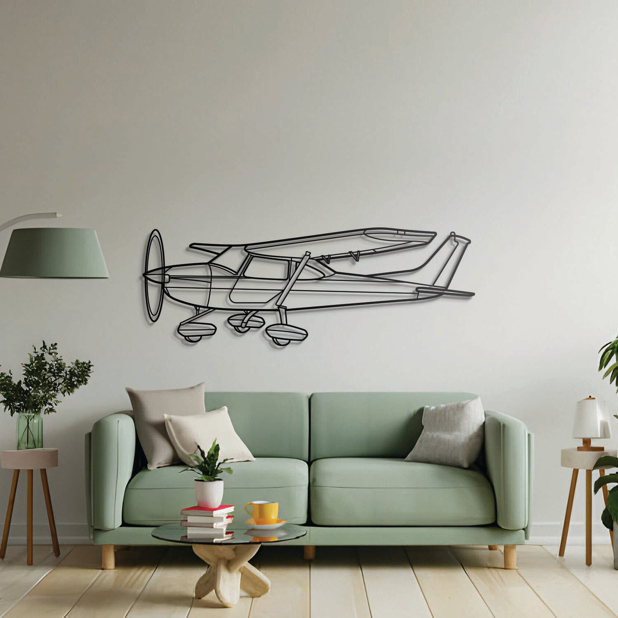 Aviation décor: Skylane UL Angle metal wall art in matte steel with 3D floating effect for hangar or office