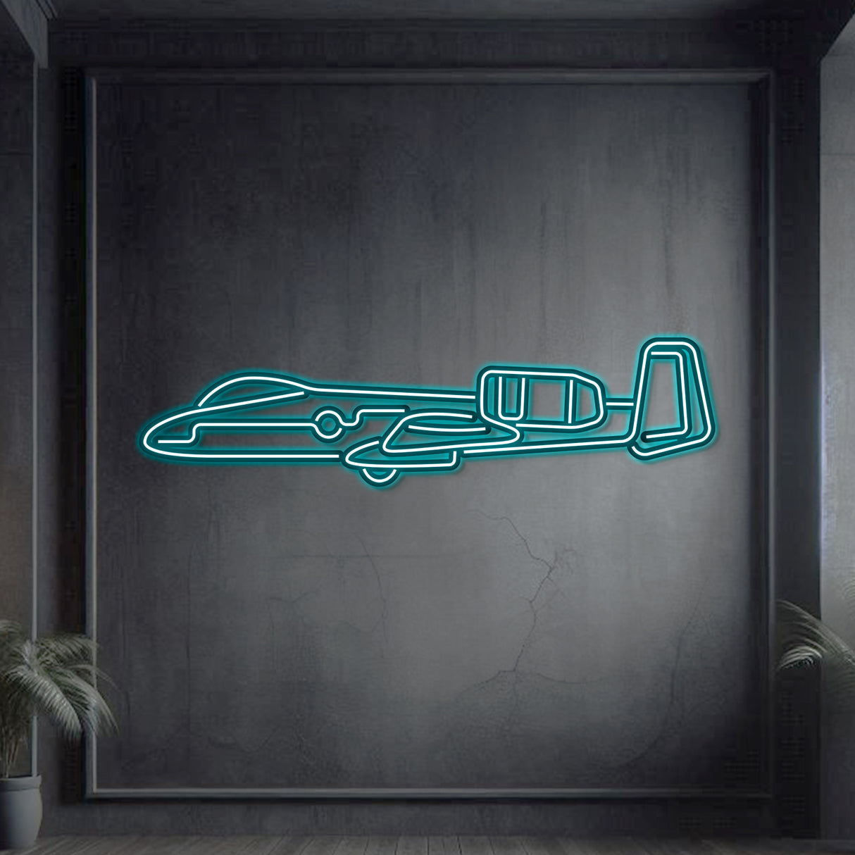A-10 Thunderbolt 2 neon wall décor, matte steel, 2 mm laser-cut, floating 3D effect for office or hangar