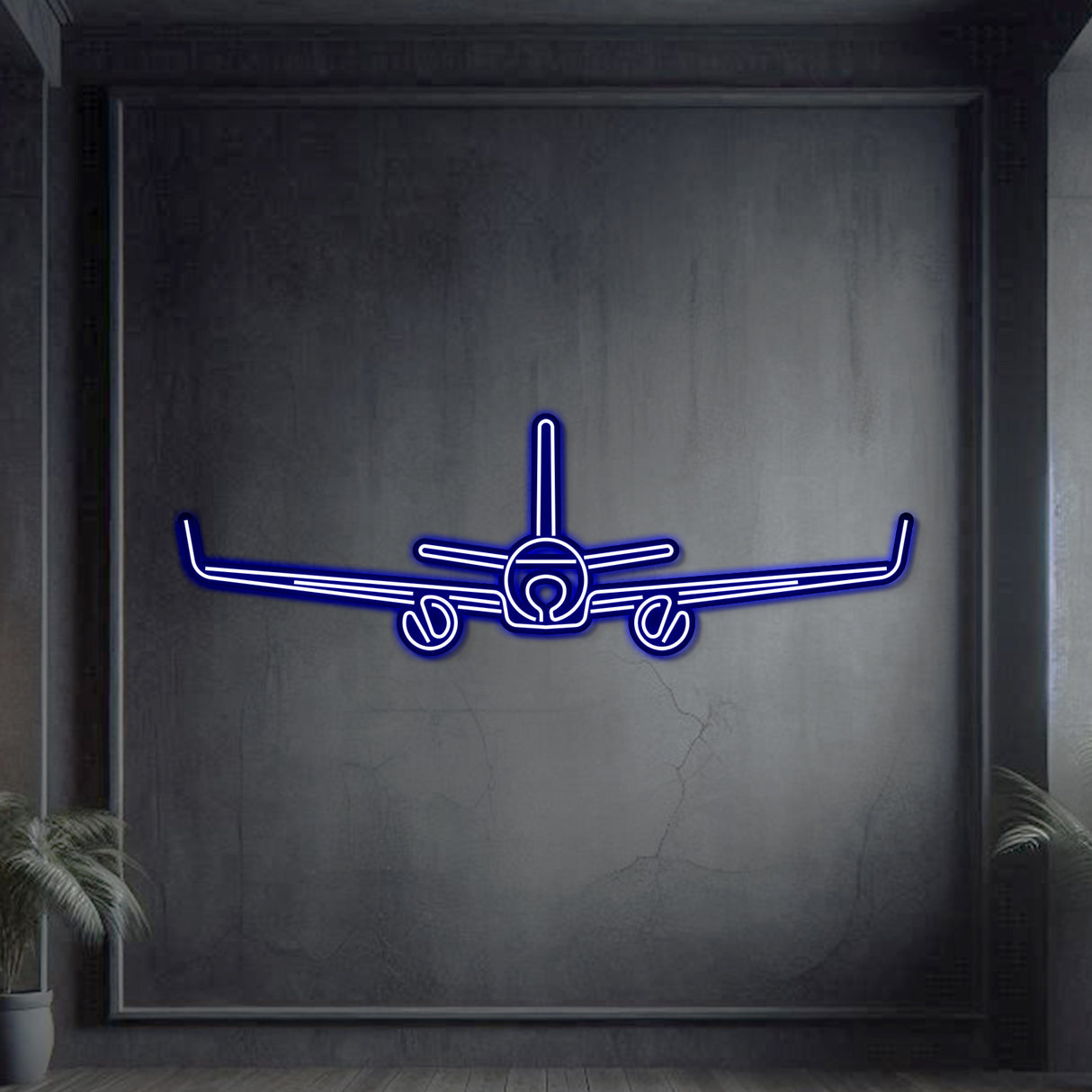 A320 Neo neon airliner wall art, matte powder-coated steel, 2 mm, floating 3D effect for hangar or office