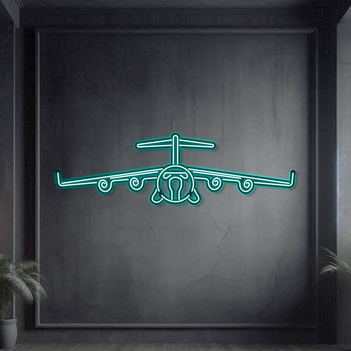 Matte-finish C‑17 Globemaster III neon wall art—legendary heavy transport tribute or meaningful gift for veterans and mission milestones