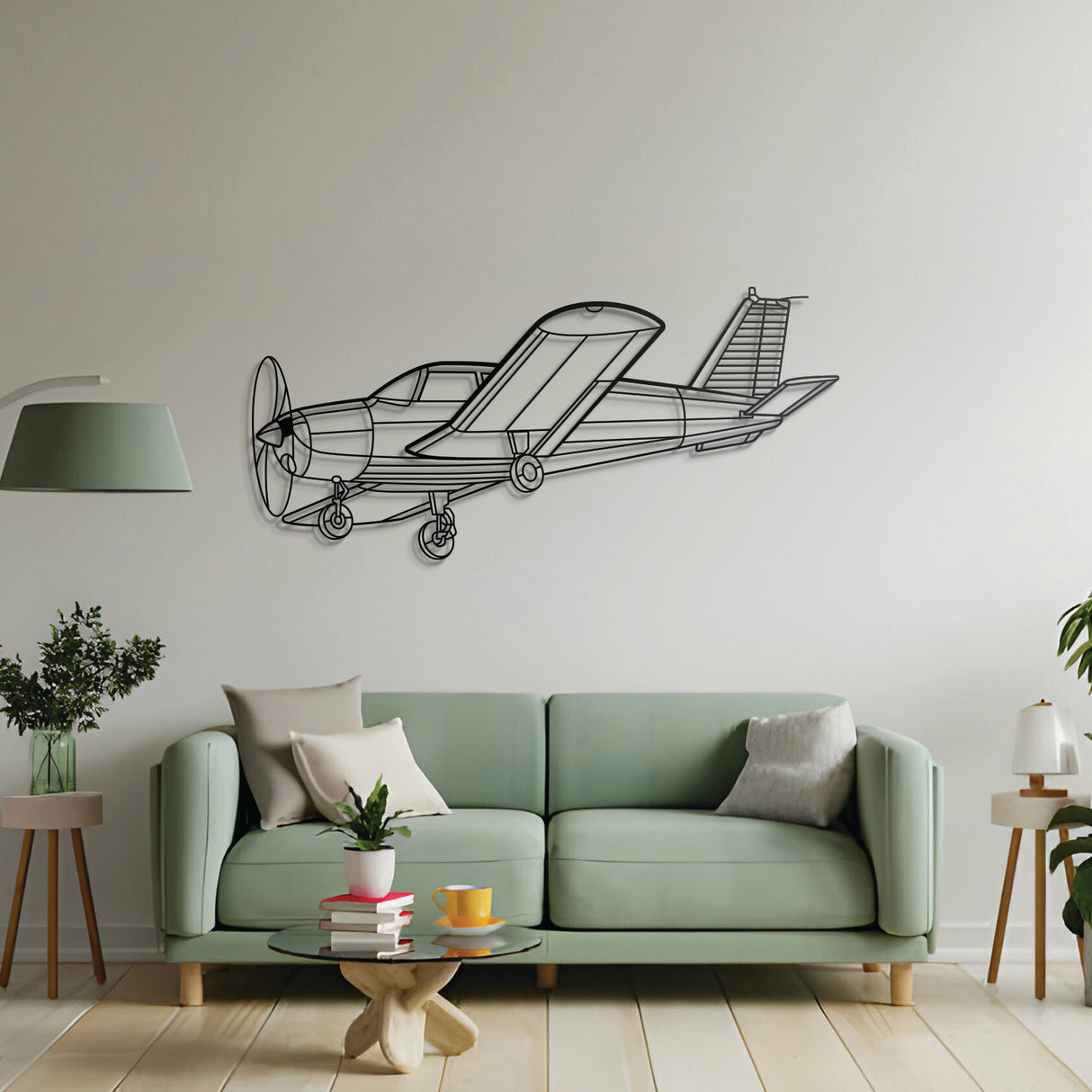 Aviation décor: P28A Cherokee 1972 metal wall art in matte steel with 3D floating effect for hangar or office