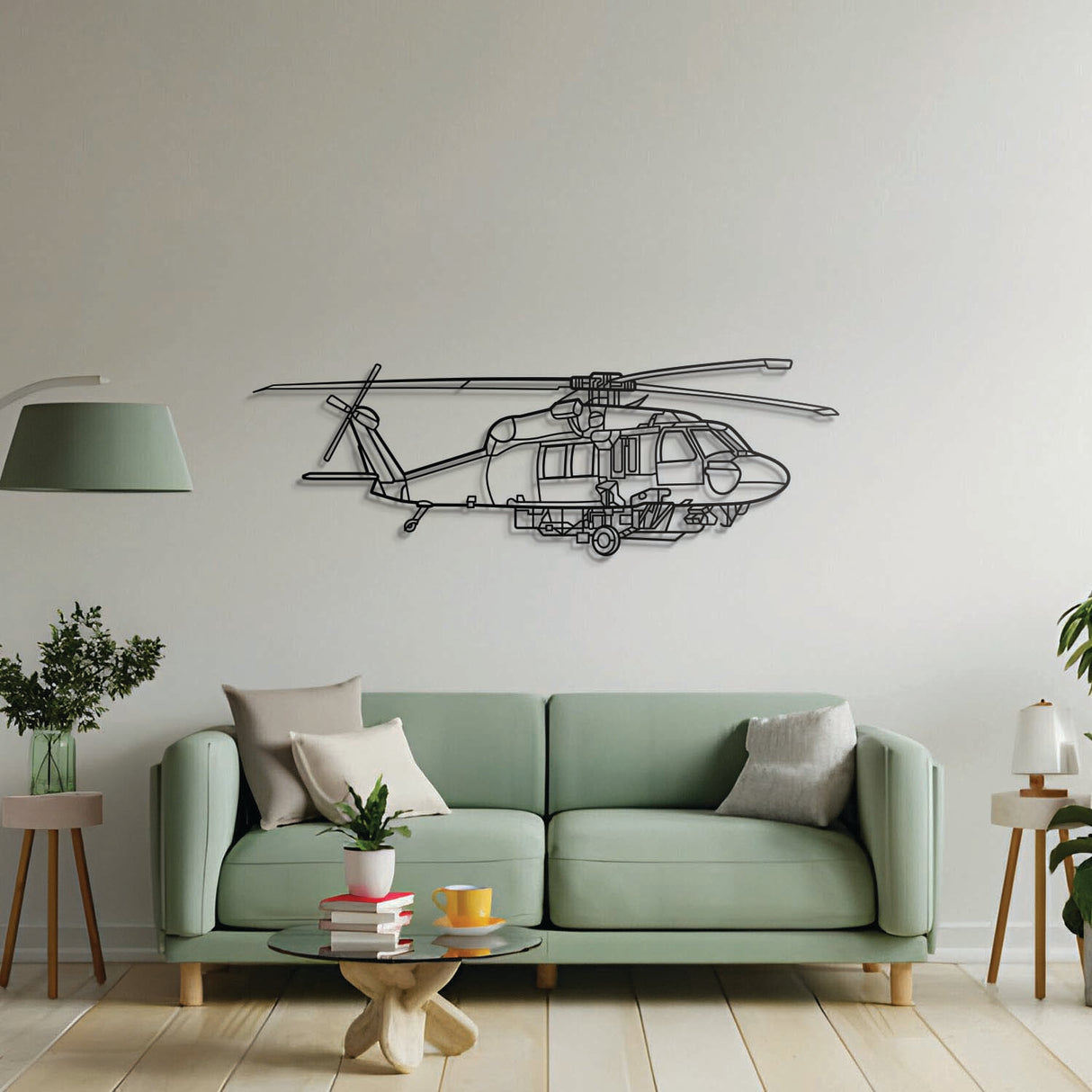 Aviation décor: S70i Angle metal wall art in matte steel with 3D floating effect for hangar or office