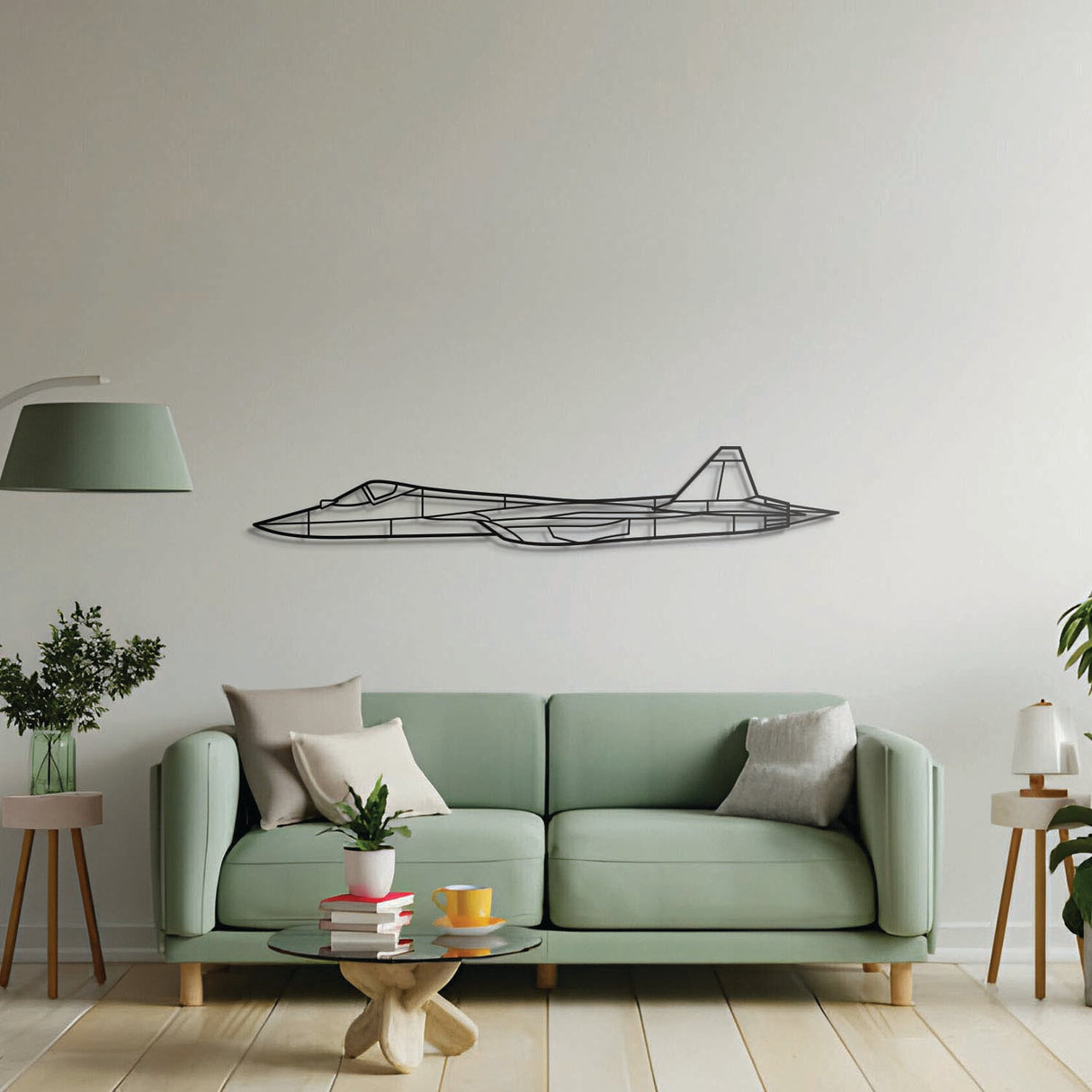 Aviation décor: SU‑57 metal wall art in matte steel with floating 3D effect for hangar or office