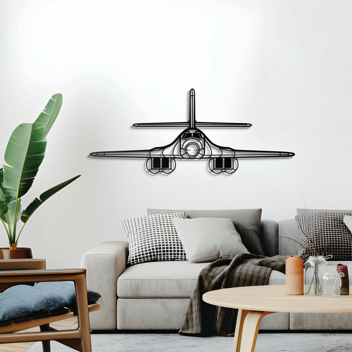 Rockwell B‑1 Lancer front silhouette – elevated 1 cm from wall with spacers for 3D effect
