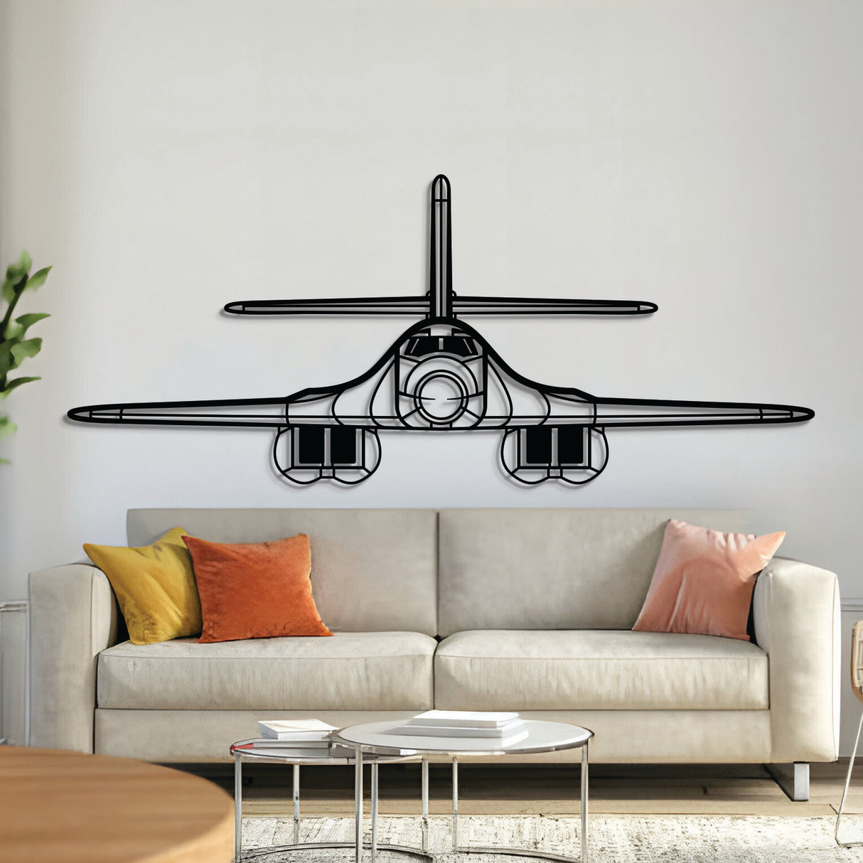 B‑1 Lancer bomber front view metal wall art – laser‑cut 2 mm steel, textured matte powder‑coat, ready to hang