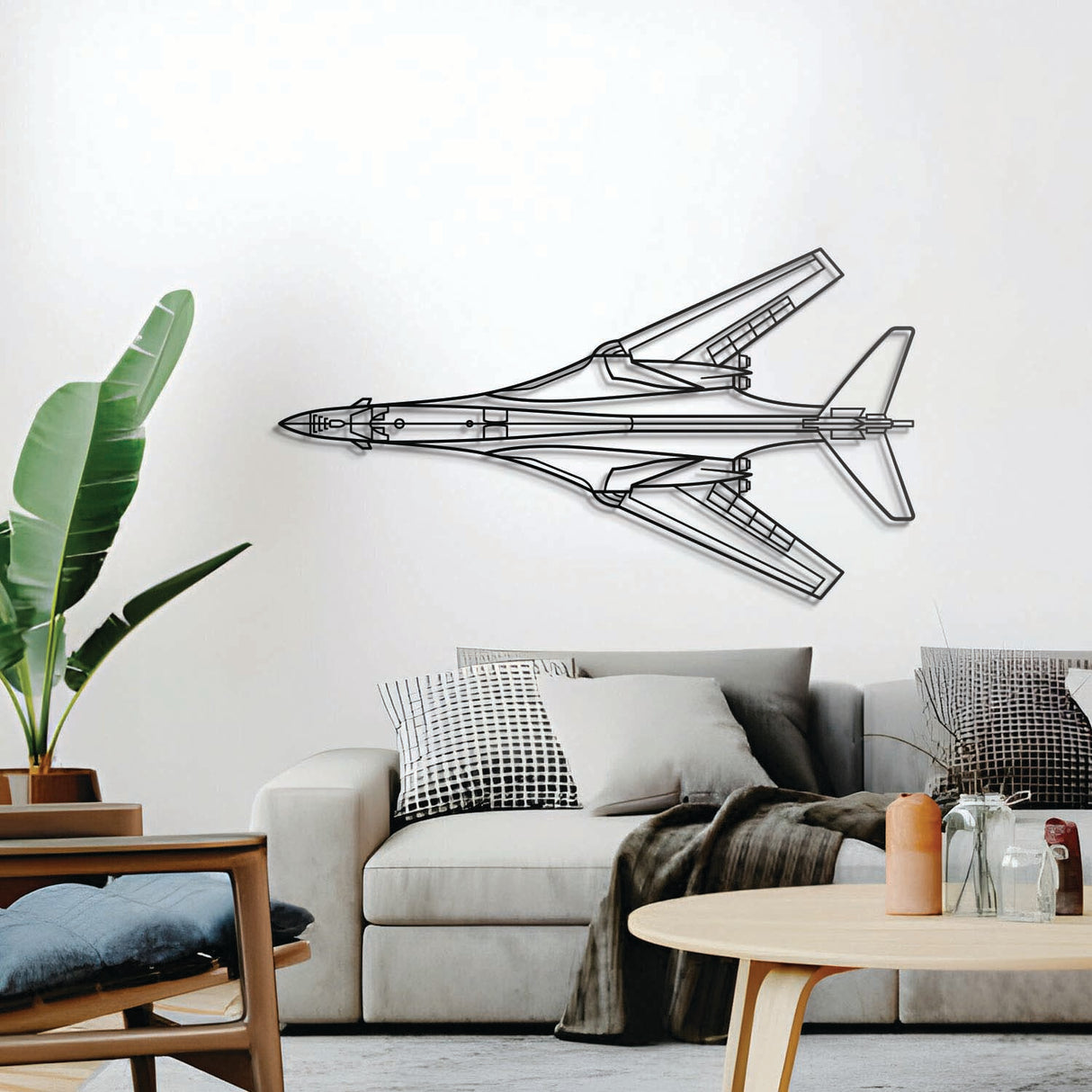 B‑1B Lancer wall décor, textured matte steel elevated 1 cm for sleek floating aviation design