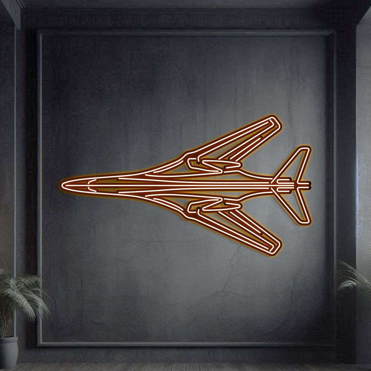 B-1B Lancer neon aircraft wall art, matte steel, raised 1 cm for 3D floating effect