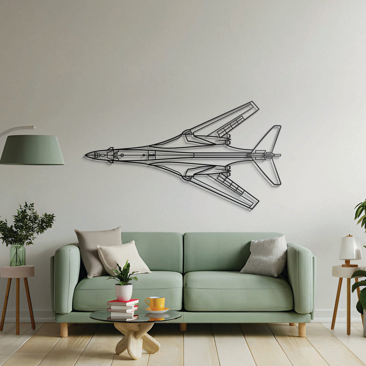 Aviation décor: B‑1B Lancer metal wall art in matte steel with floating 3D effect—perfect for hangar or office