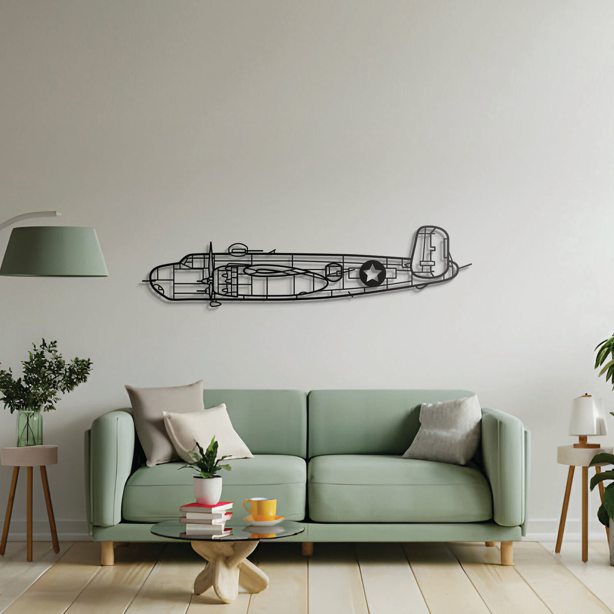 B‑25H Mitchell bomber silhouette wall art – handcrafted steel wartime aircraft design for aviation enthusiasts