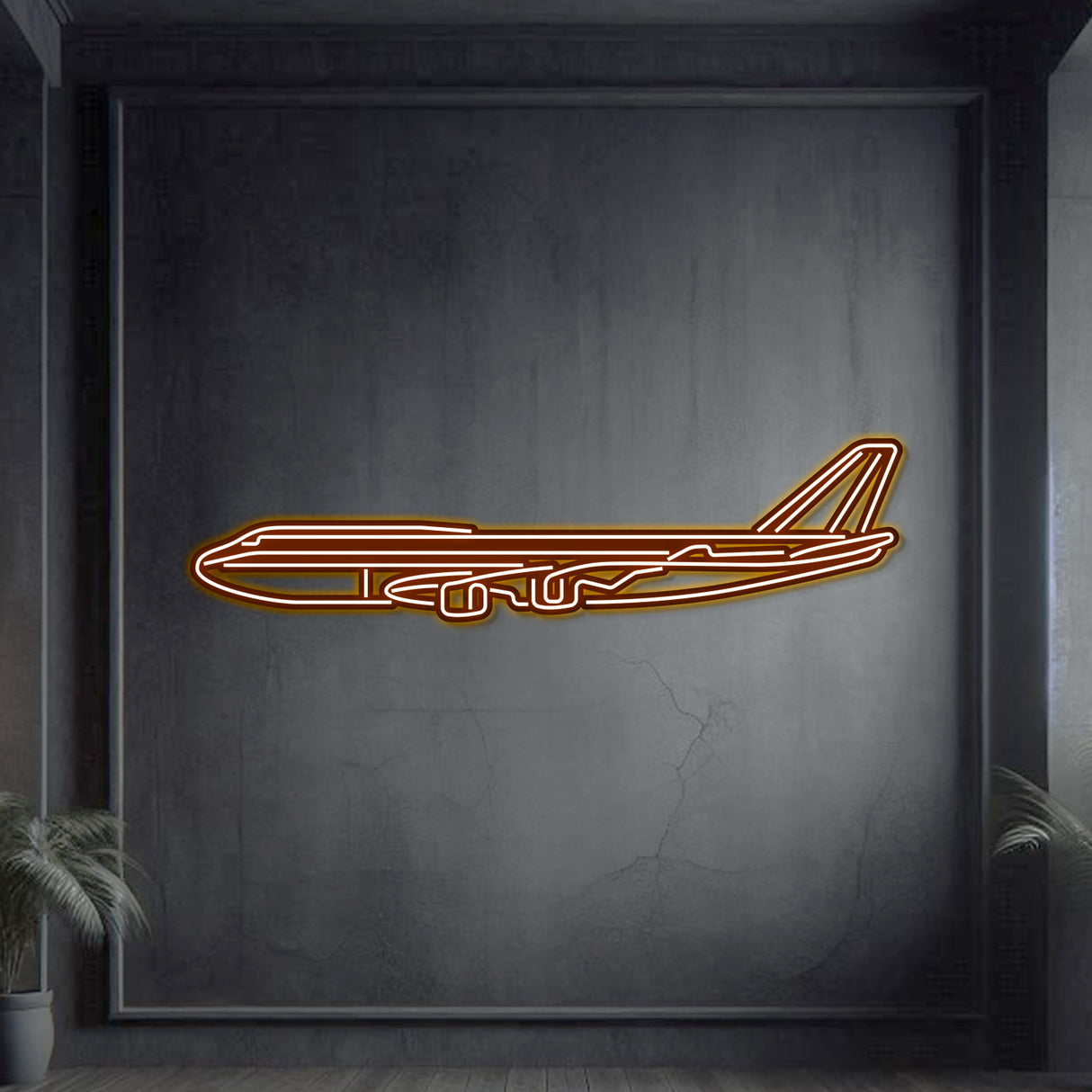 747-800 neon aircraft wall décor, textured matte steel lifted 1 cm for sleek floating aviation design
