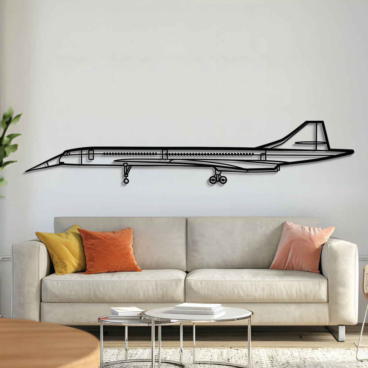 BAC Concorde supersonic airliner metal wall art – laser‑cut matte black steel silhouette with 3D floating effect