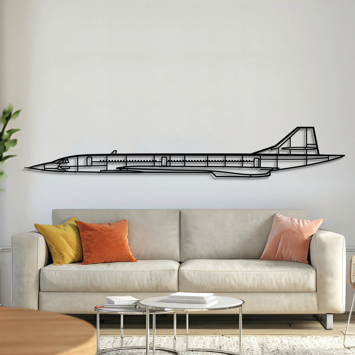 BAC Concorde supersonic airliner silhouette — laser‑cut matte black steel wall art with 3D floating effect