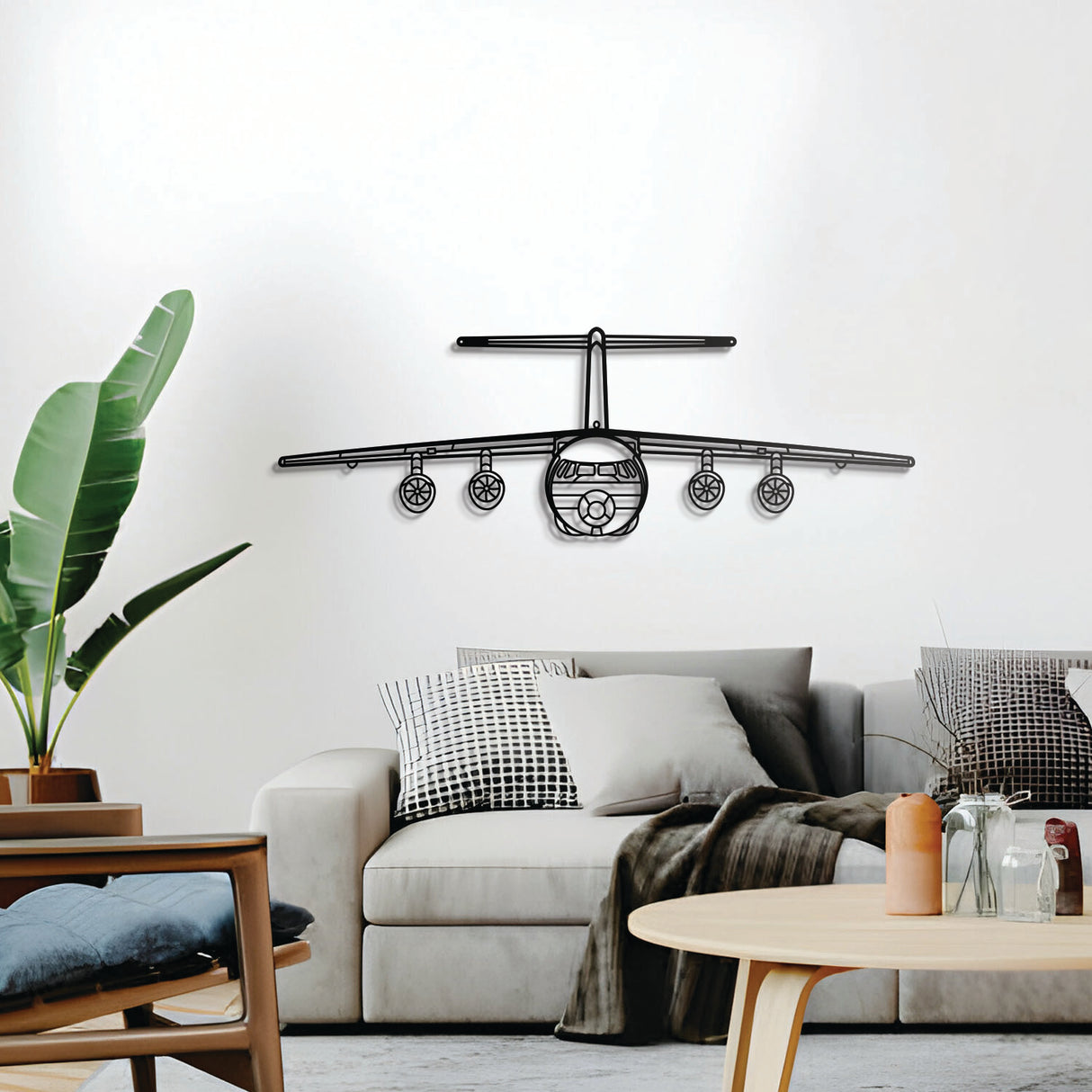BAe 146 metal aircraft silhouette — ready-to-hang matte powder-coated steel design