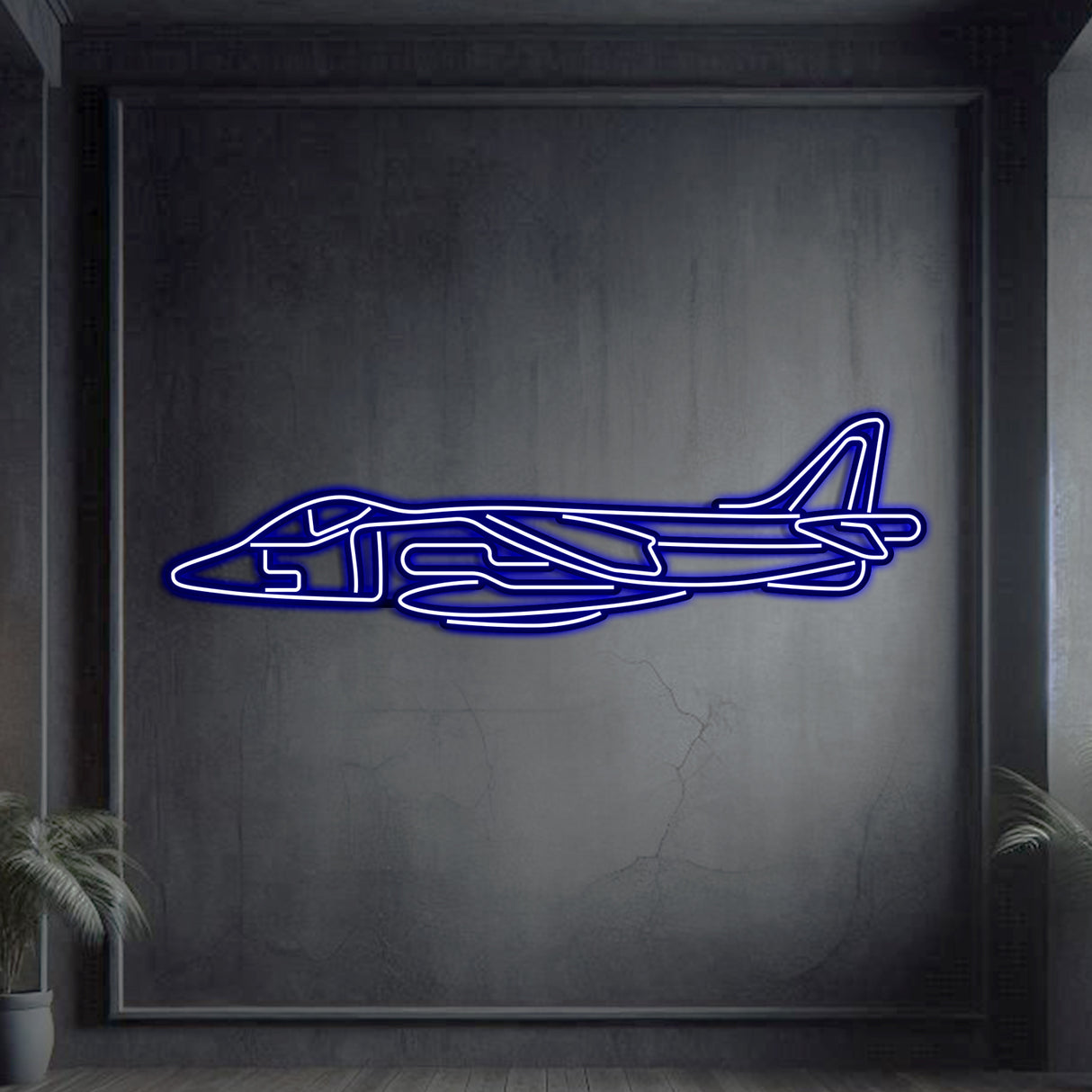 Harrier GR7 neon wall art, sleek aviation décor ideal for hangars, offices, or contemporary living spaces